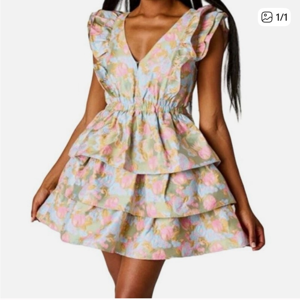 Buddy Love Hudson Womens Mini Dress Floral Pastel Chasing Rainbows Lined Sz S
